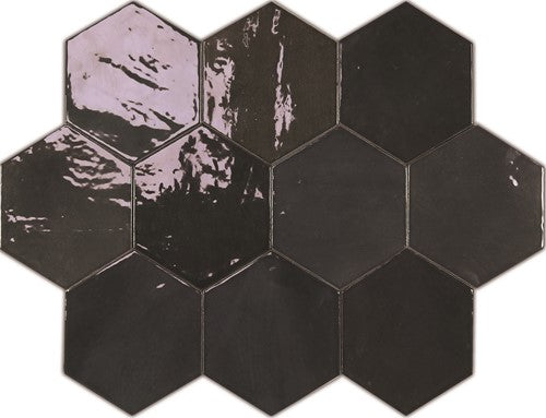 Wow Zellige Hexa wandtegel Graphite glans 10,8 x 12,4 cm